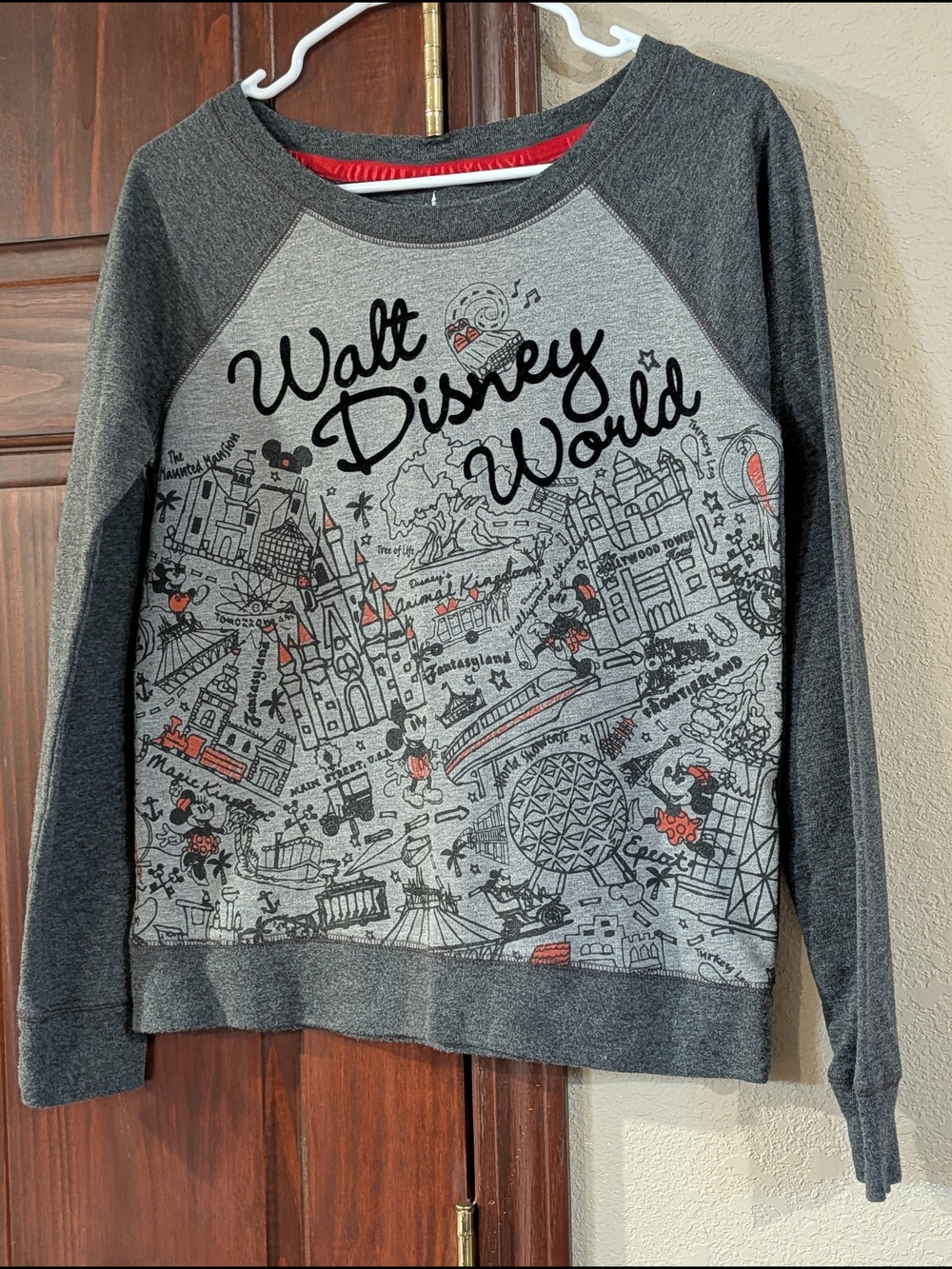 Disney Men's Grey Walt Disney World Graphic Crewneck Sweatshirt with Red Accents